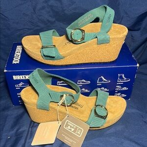 Birkenstock Green Wedges with Cork Sole